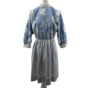 Vintage California Girl Petrina Aberle Dress S? Chambray Floral Blue Prairie